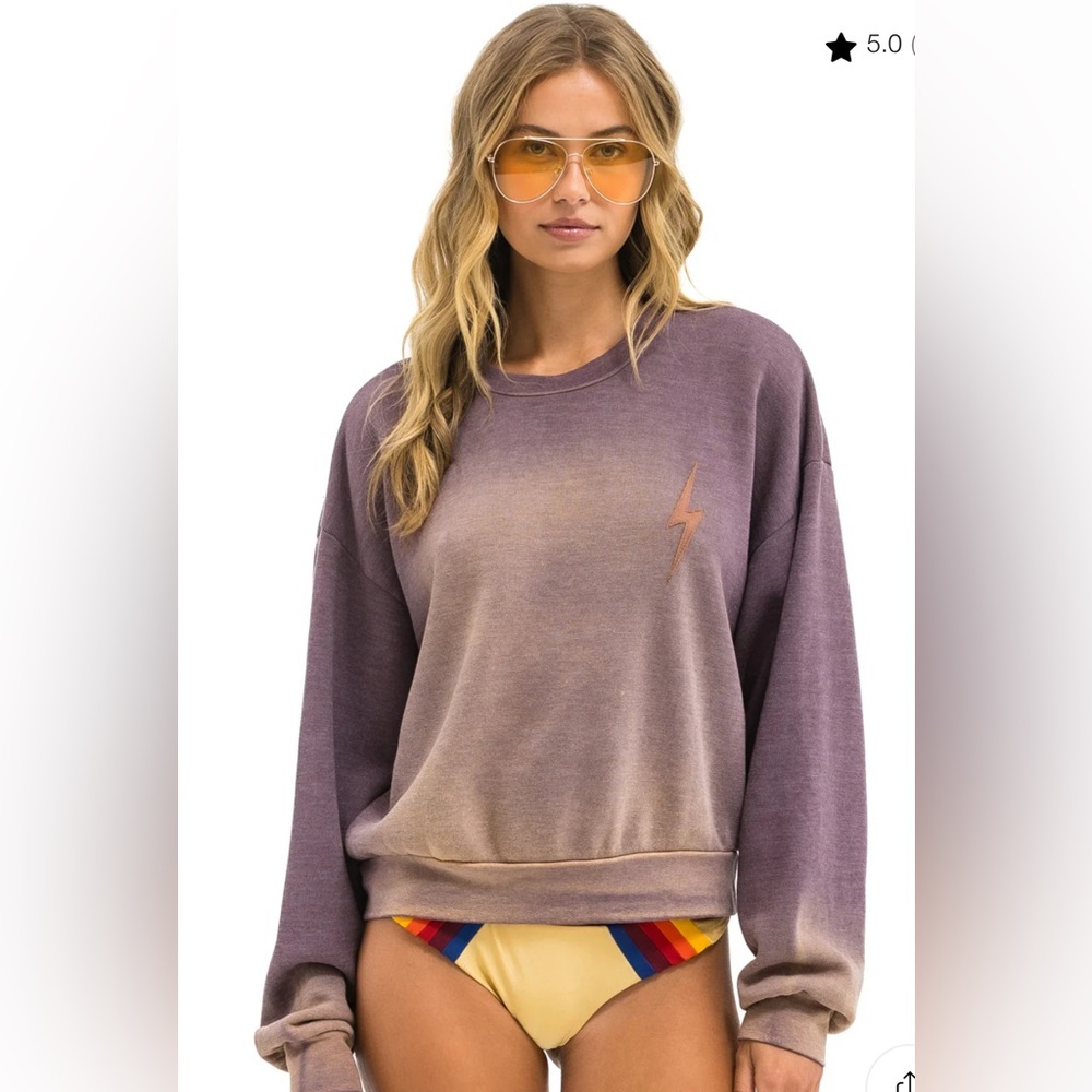 Aviator Nation Bolt Stitch 2 Relaxed Crew Sweatshirt - small - faded mocha